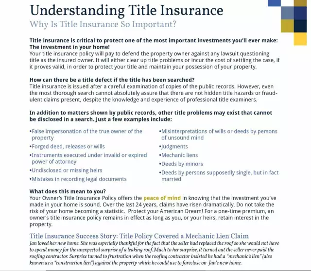 What is Title insurance and why does the Buyer need it?