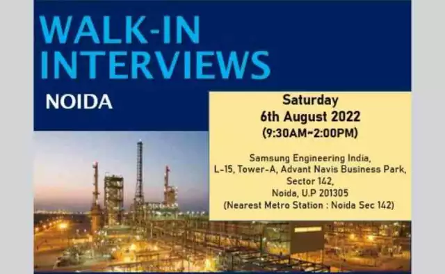 Walk-in Interview Drive in Samsung Engineering India | 6th August | Noida