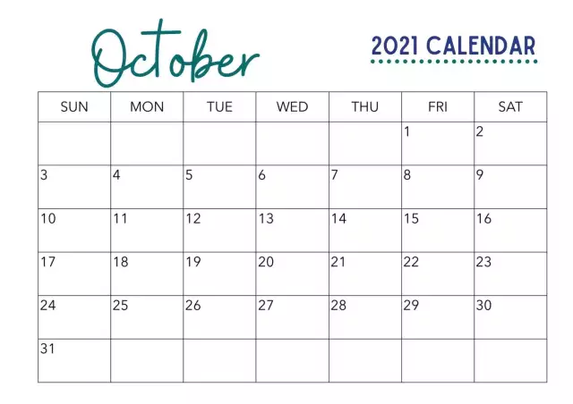 Free October Calendar Printable