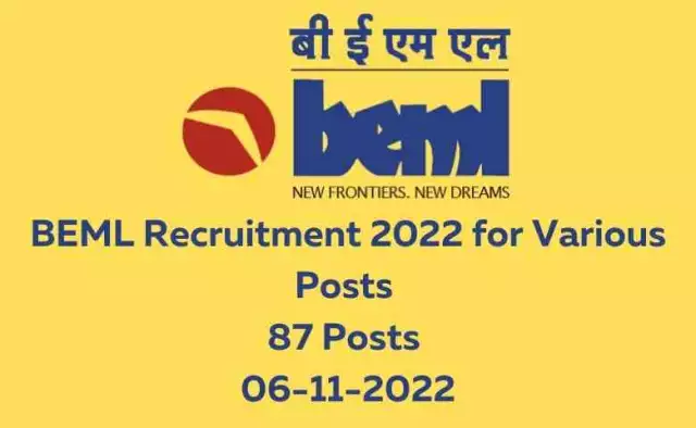 BEML Recruitment 2022 for Various Posts | 87 Posts | 06-11-2022