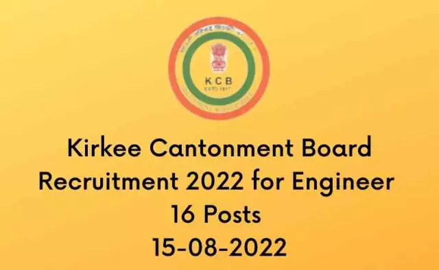 Kirkee Cantonment Board Recruitment 2022 for Engineer | 16 Posts | 15-08-2022