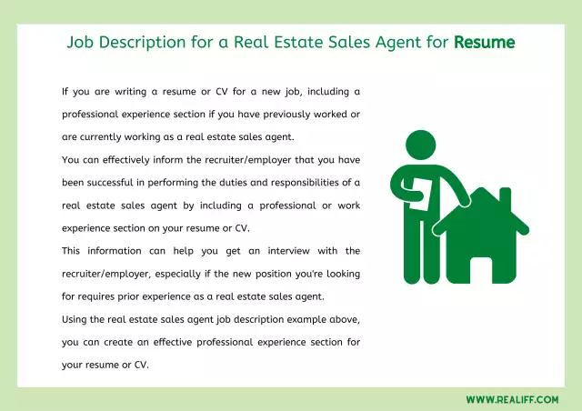 Job Description for a Real Estate Sales Agent for Resume